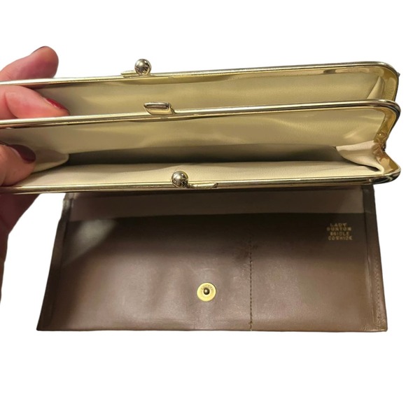 VINTAGE LADY BUXTON Leather Hand Purse Wallet Suede 40s 50s L: 7 x 3.5 in Brown - Picture 3 of 4